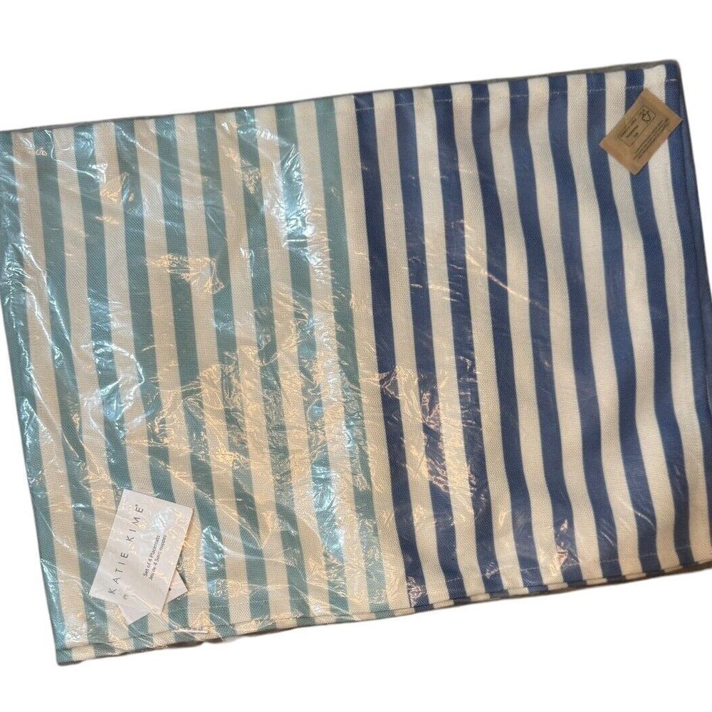 Set of‎ 4 BRAND NEW Katie Kime Placemats Home Blue aqua Striped Table Beach